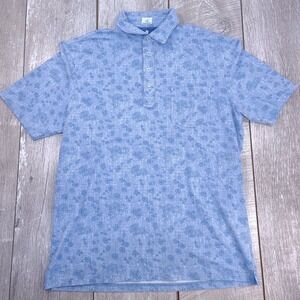 Johnnie-O Polo Shirt Mens Medium Chambray Blue Lindley Floral Short Sleeve Top